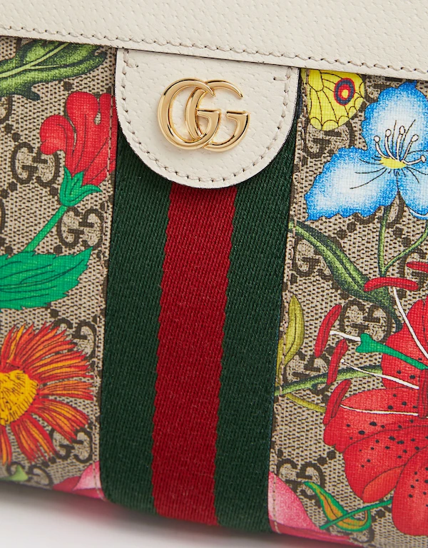 Gucci Ophidia Flora 小型帆布和皮革鍊式肩背包