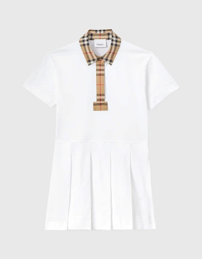 Vintage Check Trim Cotton Piqué Polo Shirt Dress 6-24M