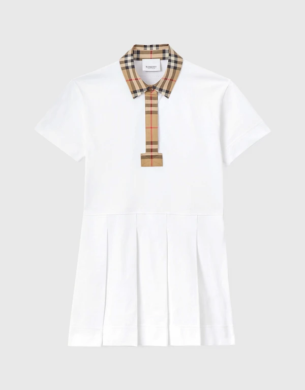 Burberry Kids Vintage Check Trim Cotton Piqué Polo Shirt Dress 6-24M