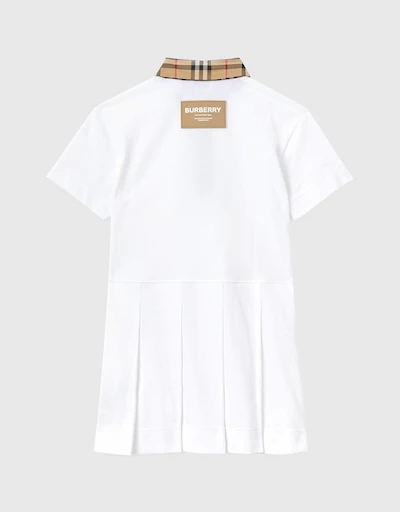 Vintage Check Trim Cotton Piqué Polo Shirt Dress 6-24M