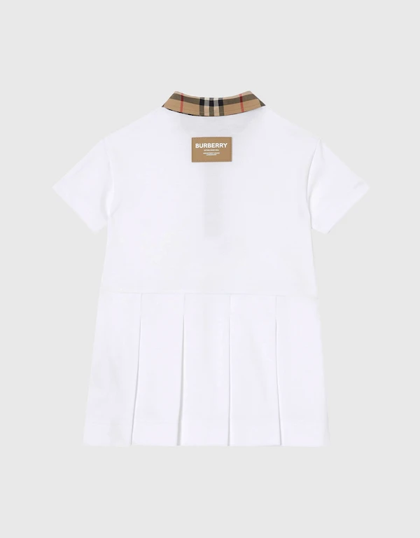 Vintage Check Trim Cotton Piqué Polo Shirt Dress 3-14Y
