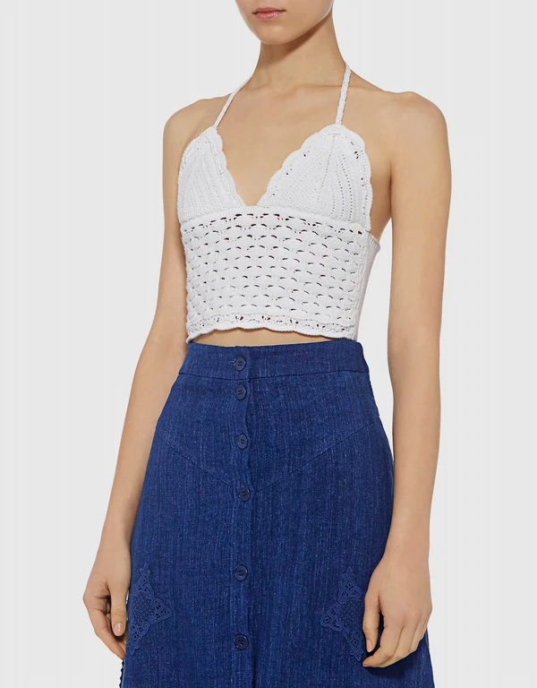 Red Valentino Crochet Halterneck Cropped Knit Top