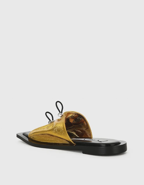 Louis Vuitton Gold Leather Sunbath Flat Slides Size 39