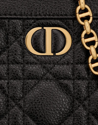 Dior Caro 拉鏈黑色柔軟 Cannage 藤格紋圖案小牛皮鍊條手拿包