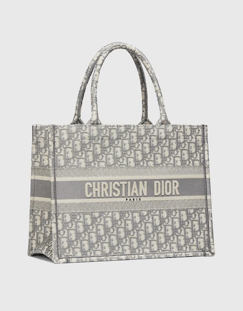 Dior Book Tote Medium Gray Oblique Embroidery Tote Bag
