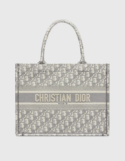 Dior Book Tote Medium Gray Oblique Embroidery Tote Bag