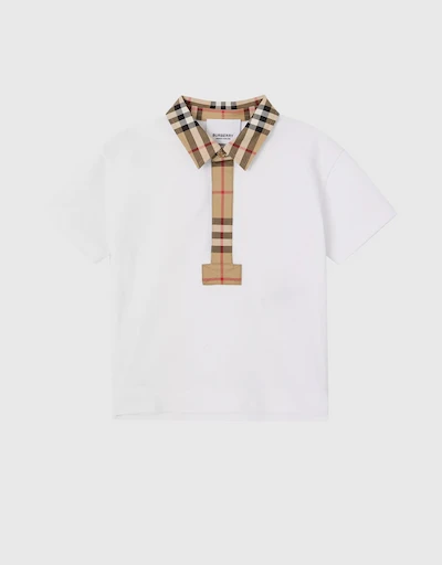 Vintage Check Trim Cotton Piqué Polo Shirt 6-24M