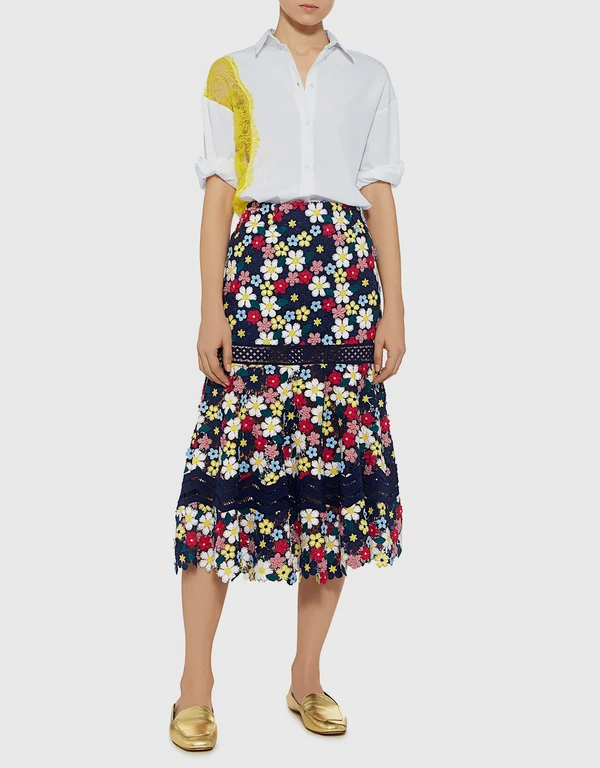 Sea 3D Floral Lace Midi Skirt