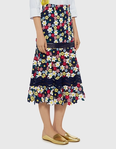 3D Floral Lace Midi Skirt