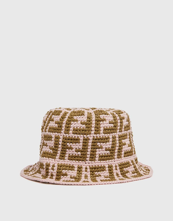 Fendi FF Pink Raffia Bucket Hat