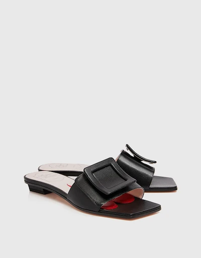 Covered Leather Buckle Mules