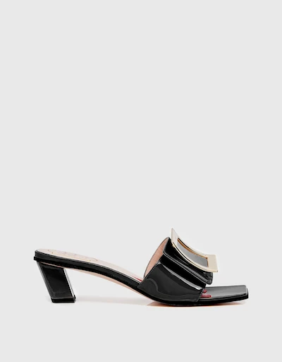 Love Patent Leather Metal Buckle Mules