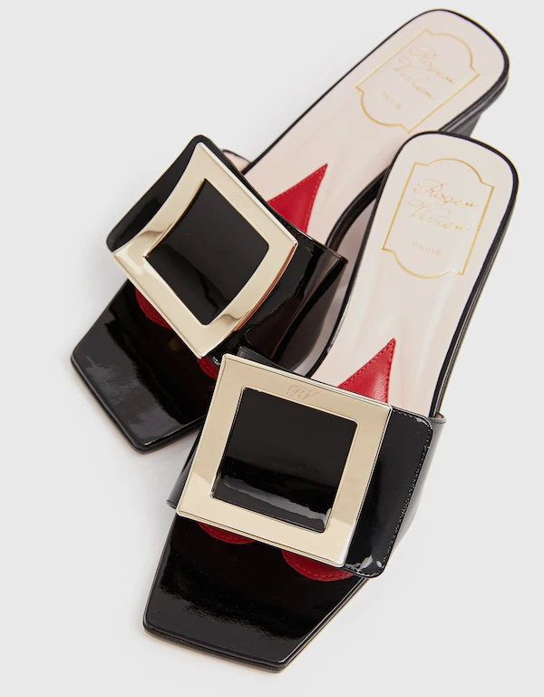 Love Patent Leather Metal Buckle Mules