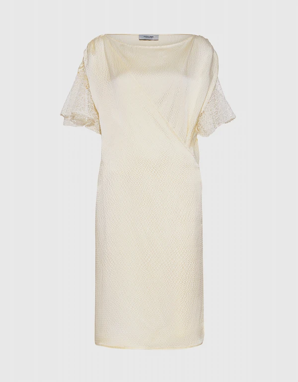 Rachel Comey Glow Hammered Silk Wrap Front  Lace Dress