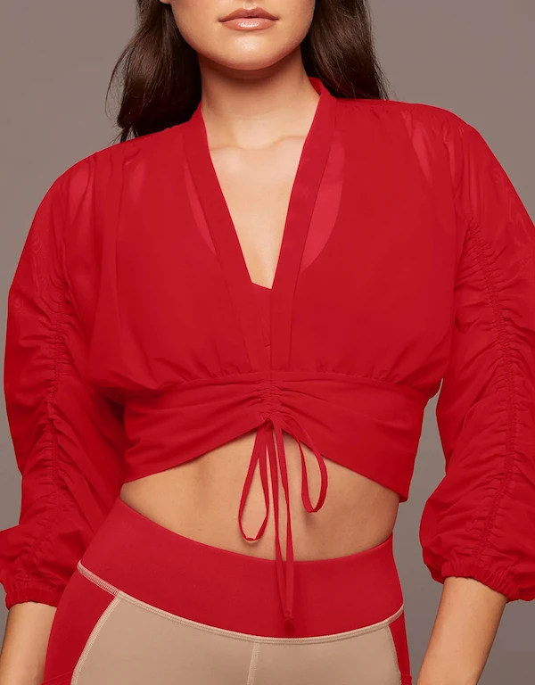 Maverick Long Sleeve Cropped Top-Fire Red