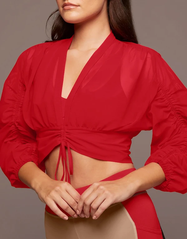 Maverick Long Sleeve Cropped Top-Fire Red
