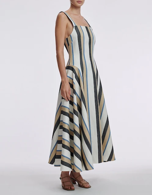 Thin Strap Striped Midi Dress 