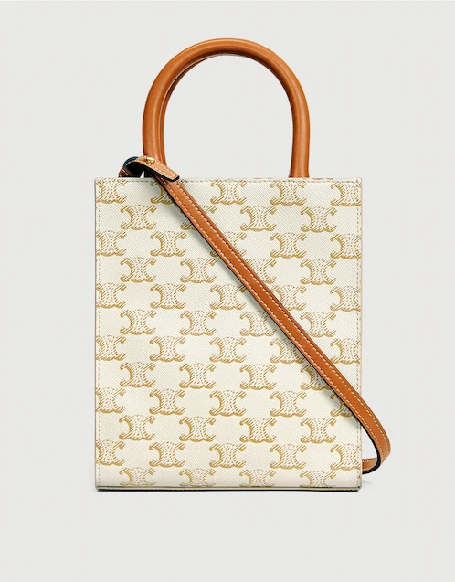 Celine - Small Bucket in Triomphe Canvas and Calfskin Leather - White - for Women
