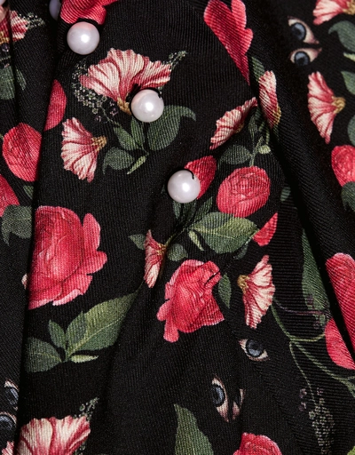 Cleve珍珠肩飾花卉T恤