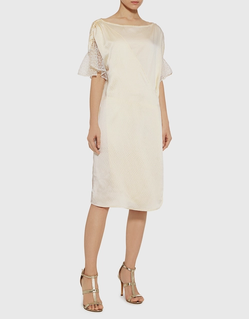 Glow Hammered Silk Wrap Front  Lace Dress