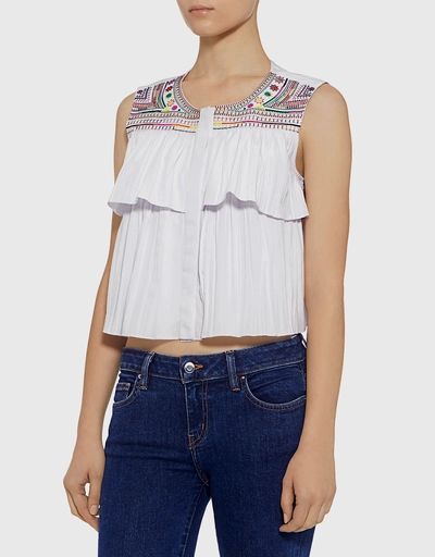 Cleo Embroidery Ruffle Cropped Top