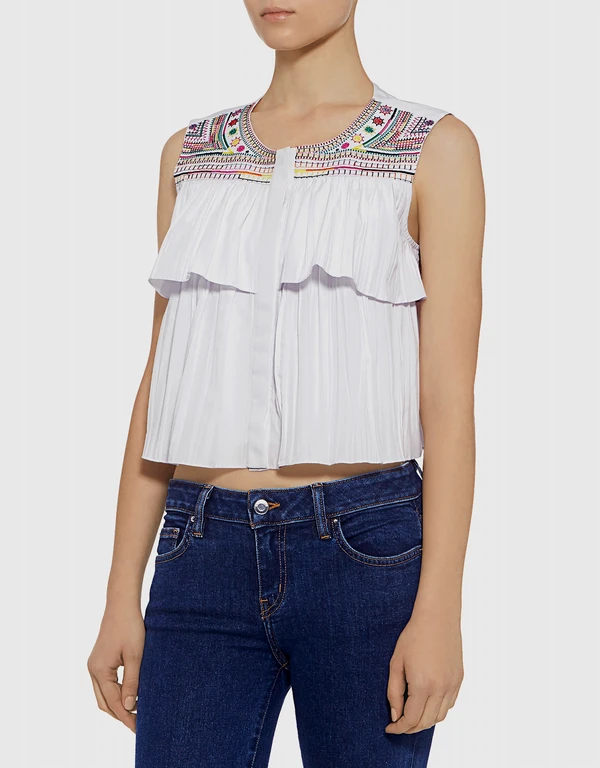 Cleo Embroidery Ruffle Cropped Top