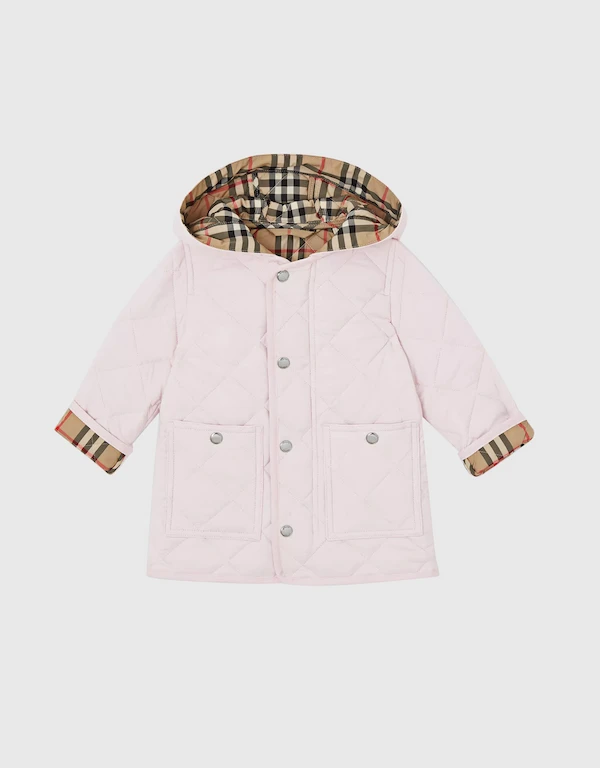 Burberry Kids Diamond Quilted Nylon Hooded Jacket 6-24M