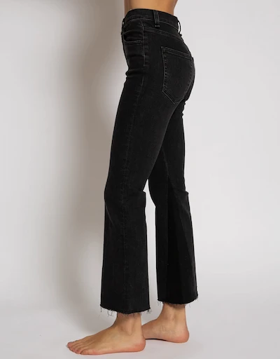 The Geek High-rised Bootcut Town-toned Panel Cropped Jeans-Stone