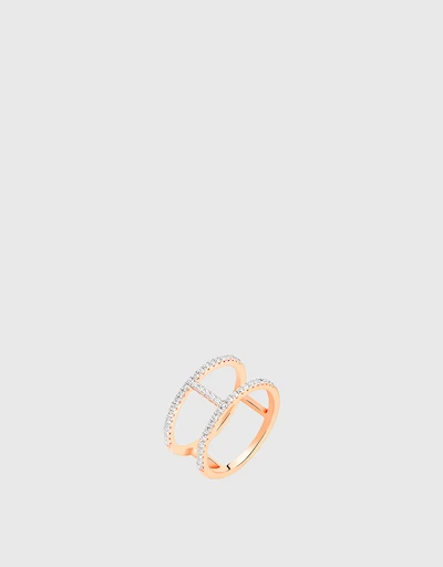 Croisette Geometrical Double Line Rose Gold Tone Pave Ring