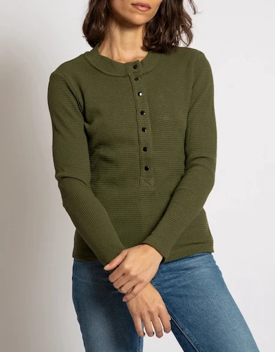 Henley Waffle Snap Top-Fatigue Thermal