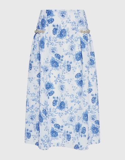 Dorcus Pearl and Floral Neoprene Midi Skirt