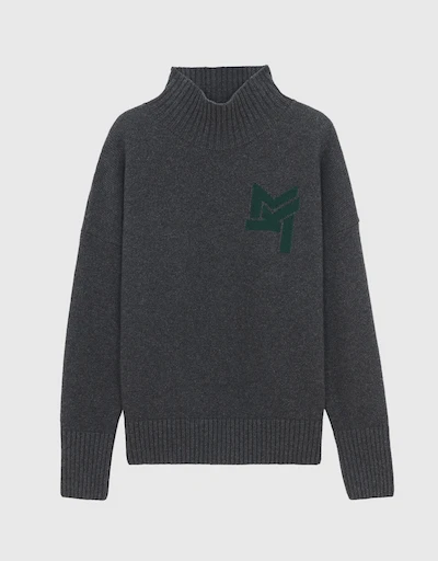 MK Jacquard Unisex Merino Wool Oversized High Neck Sweater-Dark Grey Melange