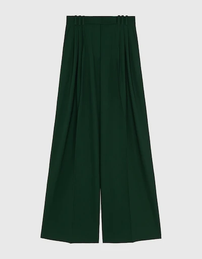 Oversize Virgin Wool Dart Wide-leg Tailored Pants-Dark Green