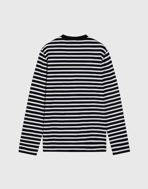 Tricolor Fox Patch Unisex Classic Marin Striped Long Sleeved T-shirt-Black Stripes