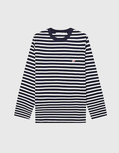 Tricolor Fox Patch Unisex Classic Marin Striped Long Sleeved T-shirt-Navy Stripes
