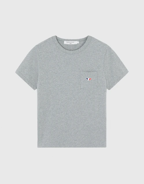 Maison Kitsuné Tricolor Fox Patch Classic Pocket T-shirt-Grey Melange  (Tops,Short Sleeved) IFCHIC.COM