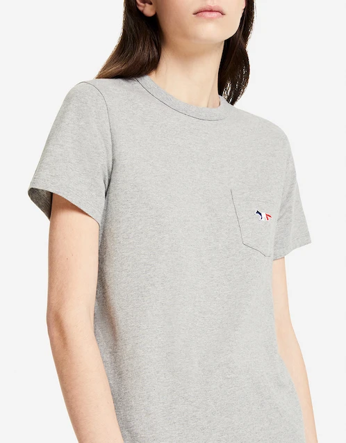 Tricolor Fox Patch Classic Pocket T-shirt-Grey Melange