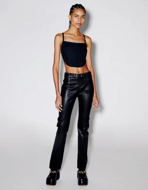 Pull-On Stovepipe Leather Pants