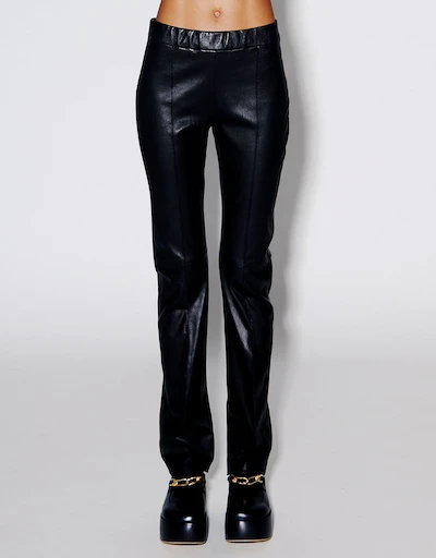 Pull-On Stovepipe Leather Pants