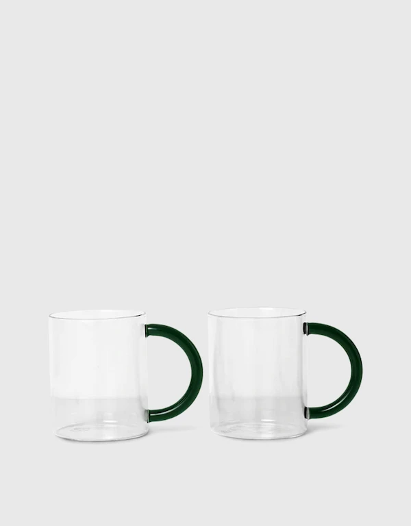 Still Contrast-color Handled Glass Mugs Set of Two-Clear
