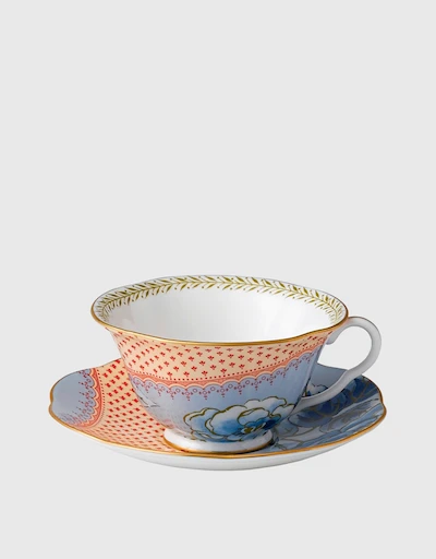 Butterfly Bloom Teacup and Saucer-Blue