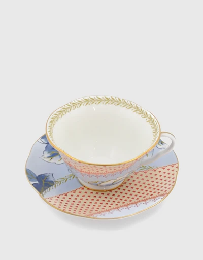 Butterfly Bloom Teacup and Saucer-Blue