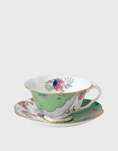 Butterfly Bloom Teacup and Saucer-Green