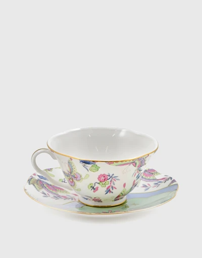 Butterfly Bloom Teacup and Saucer-Green