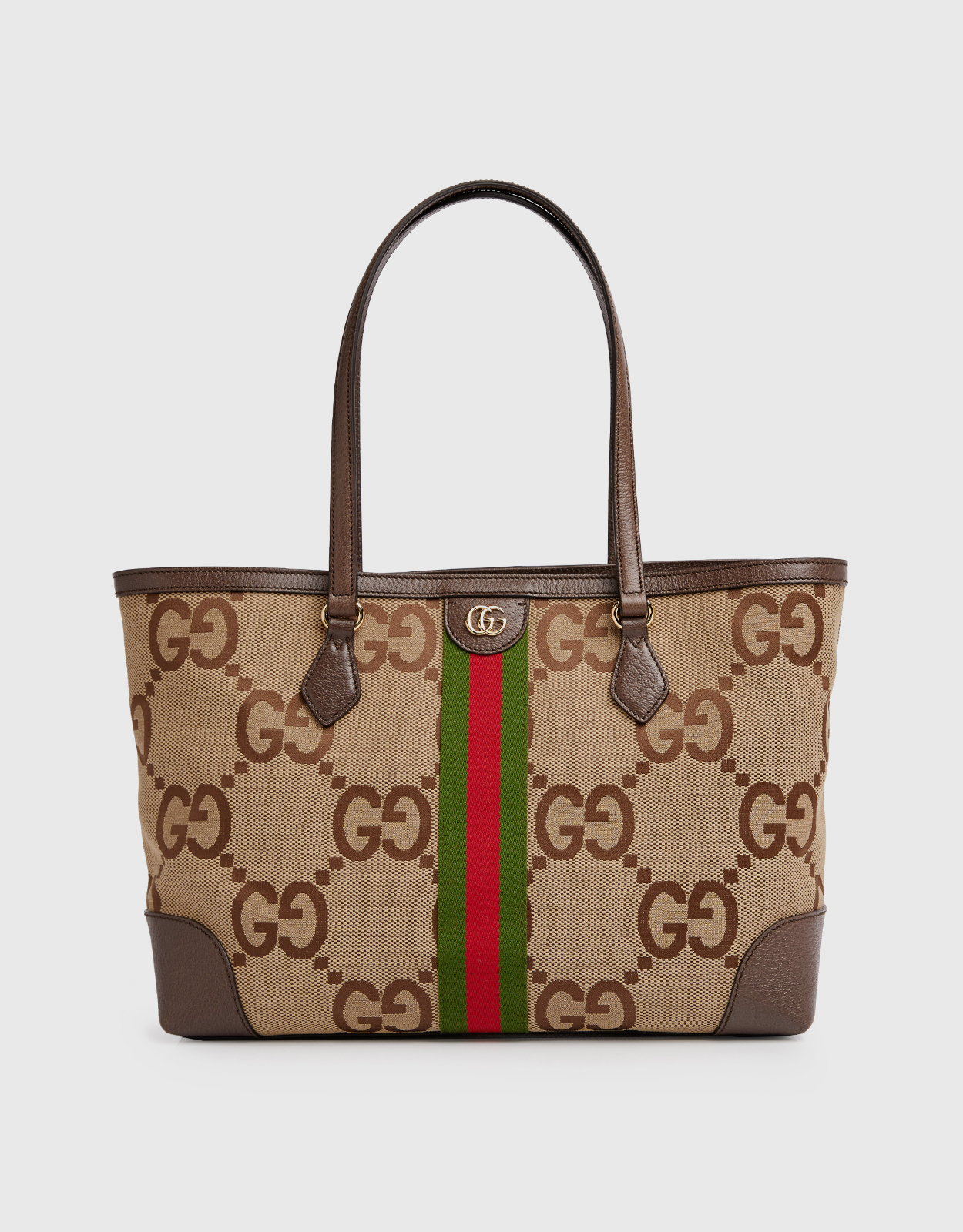 Jumbo GG tote bag in camel and ebony GG Canvas