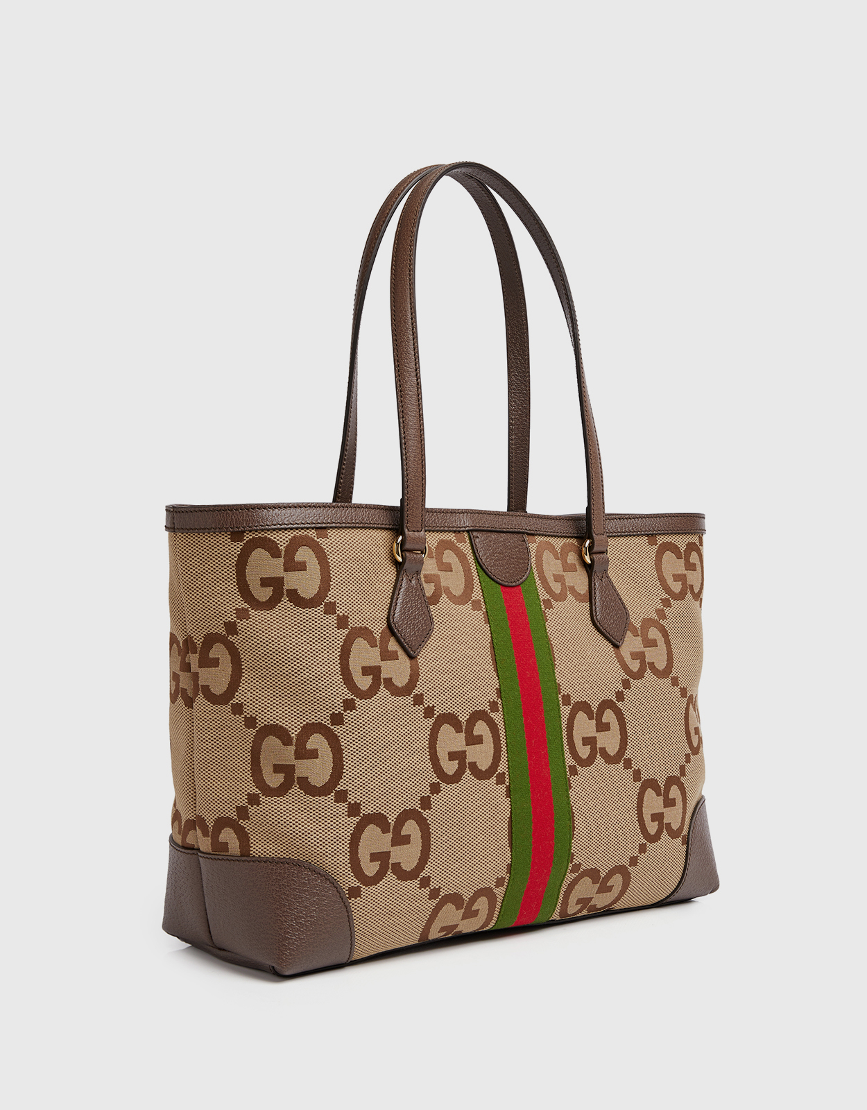 Jumbo GG mini tote bag in camel and ebony GG canvas