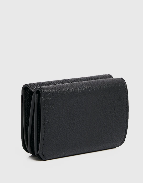 Cash Mini Grained Calfskin Snapped Tri-fold Wallet