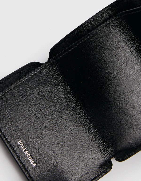 Cash Mini Grained Calfskin Snapped Tri-fold Wallet