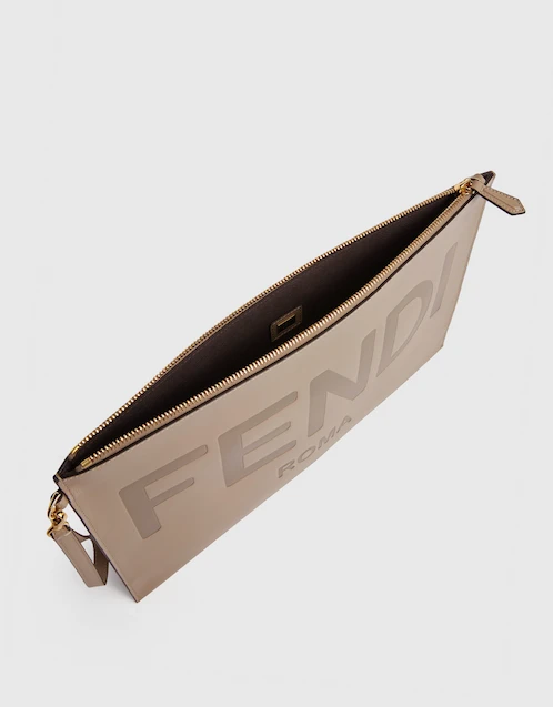 Fendi Logo Leather Large Pouch