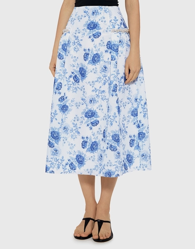 Dorcus Pearl and Floral Neoprene Midi Skirt